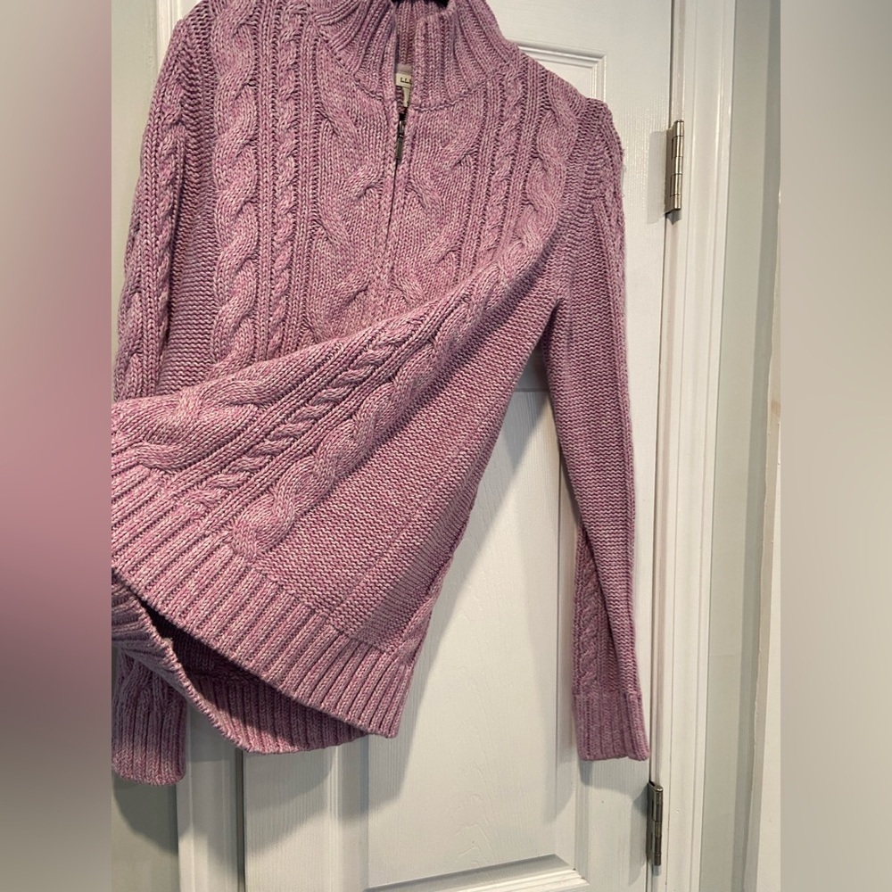 L.L. Bean Size M Lavender Long Sleeve Cable Knit Full Zip Mock Neck Cardigan - Picture 7 of 12